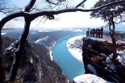 Bohemian and Saxon Switzerland All inclusive trip - Winter Tour - Bastei Bridge: the Elbe River Canyon viewpoint with winter drama