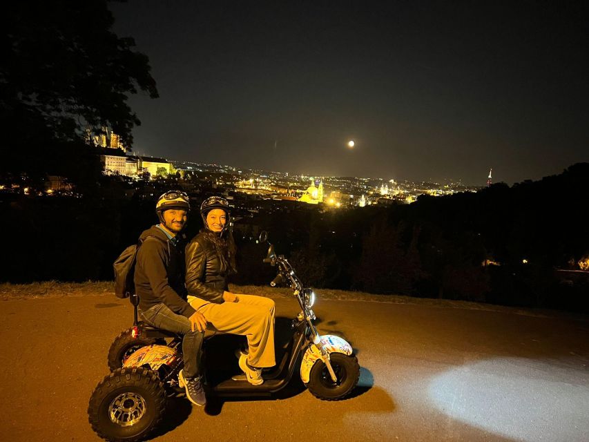 Prague City sightseeing in Night Trike Tour - John Lennon Wall and the Charles Bridge View: Icons in Short Form