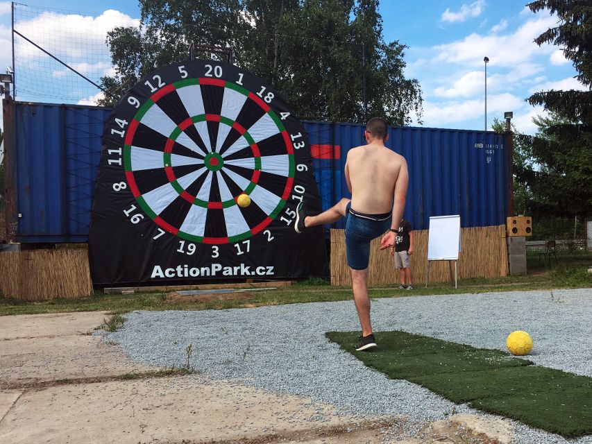 Prague : Giant Foot Darts and Giant Beer Pong Game - Option Two: Giant Foot Darts With the Bachelor Prank (One Drink Total)