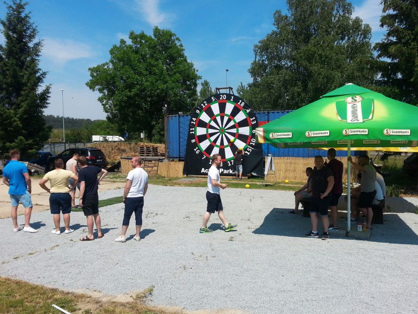 Prague : Giant Foot Darts and Giant Beer Pong Game - Private Pickup and the 30-Minute Ride Out of the Center